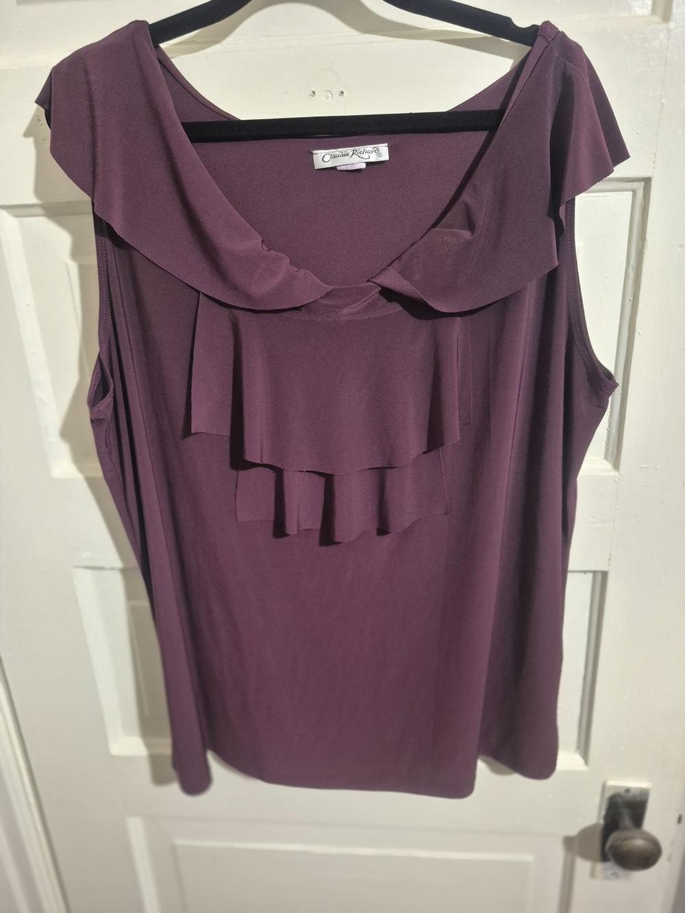 Claudia Richard 2X Plum Purple Ruffle Neck Sleeveless Stretch Top Plus Size - Picture 2 of 6